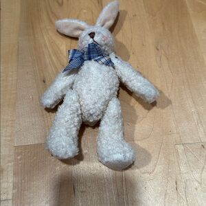 Soft Cream Bunny with Blue Plaid Bow